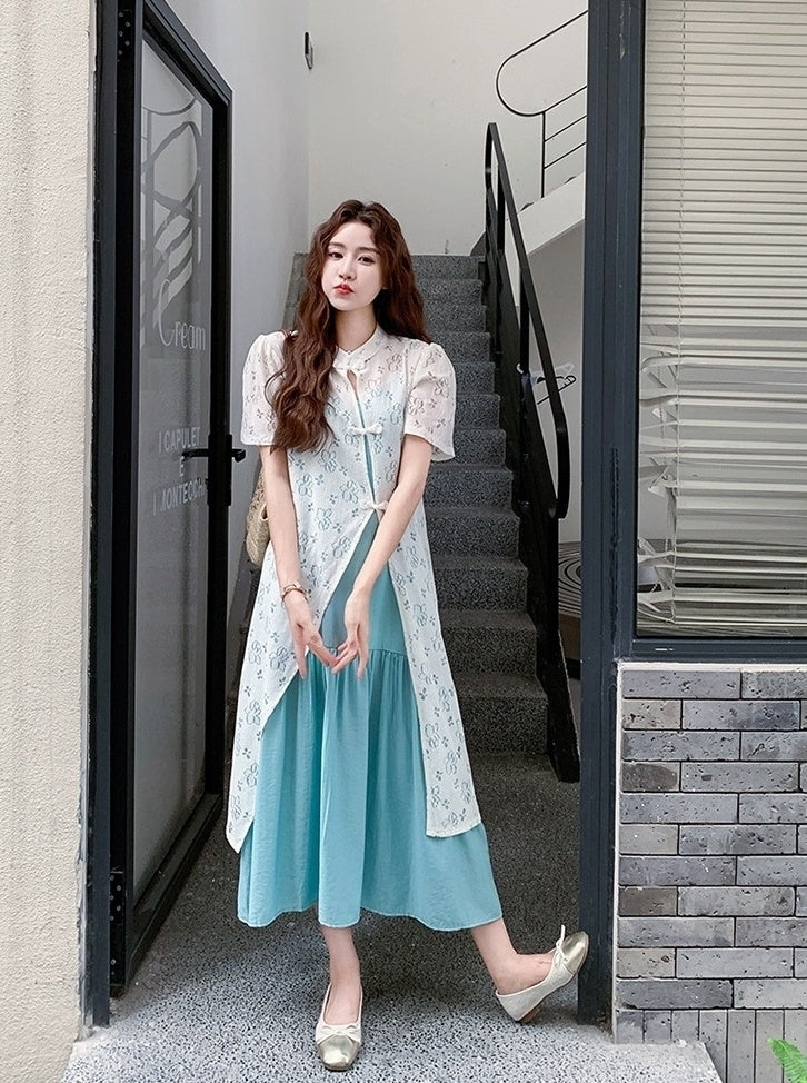 Elegant Mandarin Collar Layered Dress Set