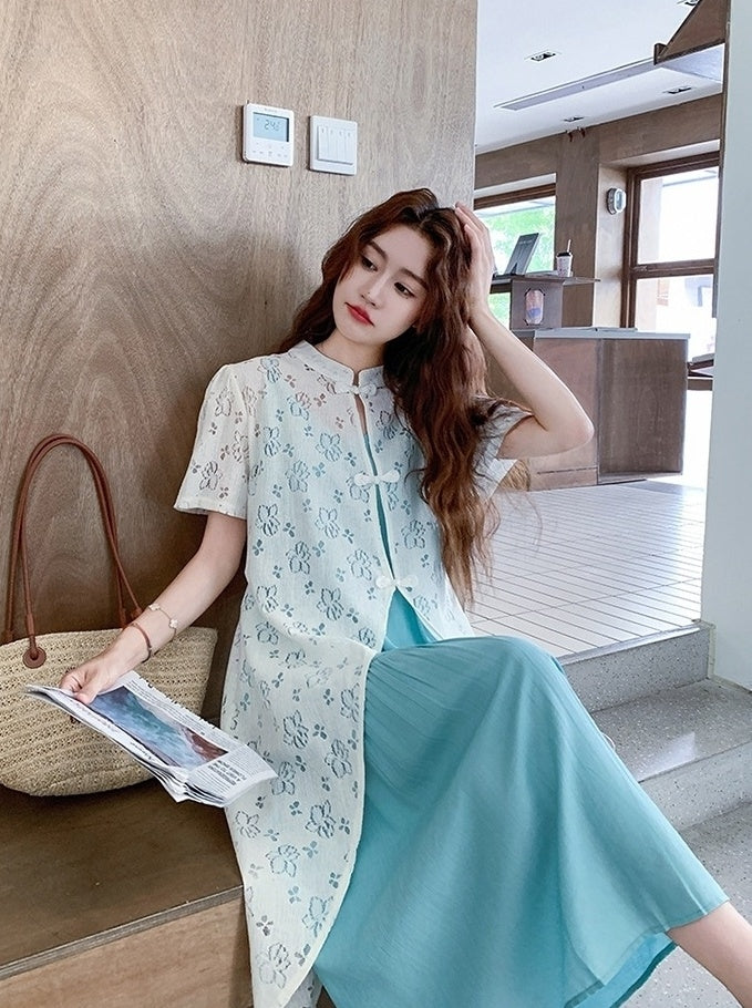 Elegant Mandarin Collar Layered Dress Set