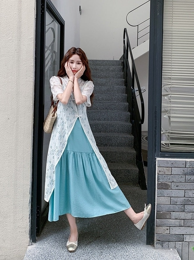 Elegant Mandarin Collar Layered Dress Set
