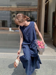 Elegant Navy Layered Casual Design Maxi Dress