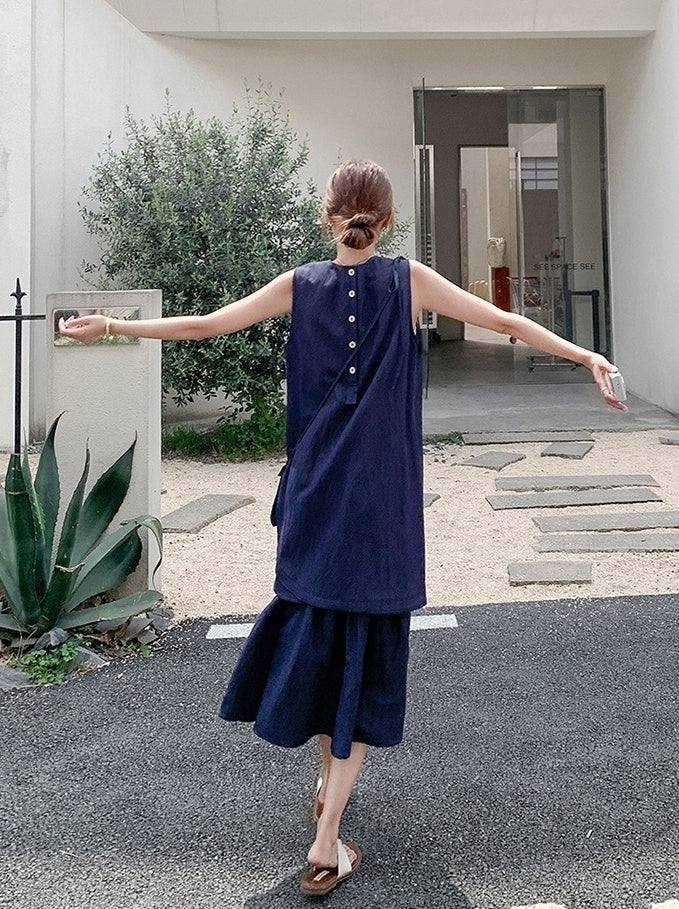 Elegant Navy Layered Casual Design Maxi Dress