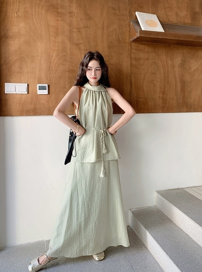 Elegant Off Shoulder Halter Top And Skirt Set