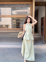 Elegant Off Shoulder Halter Top And Skirt Set