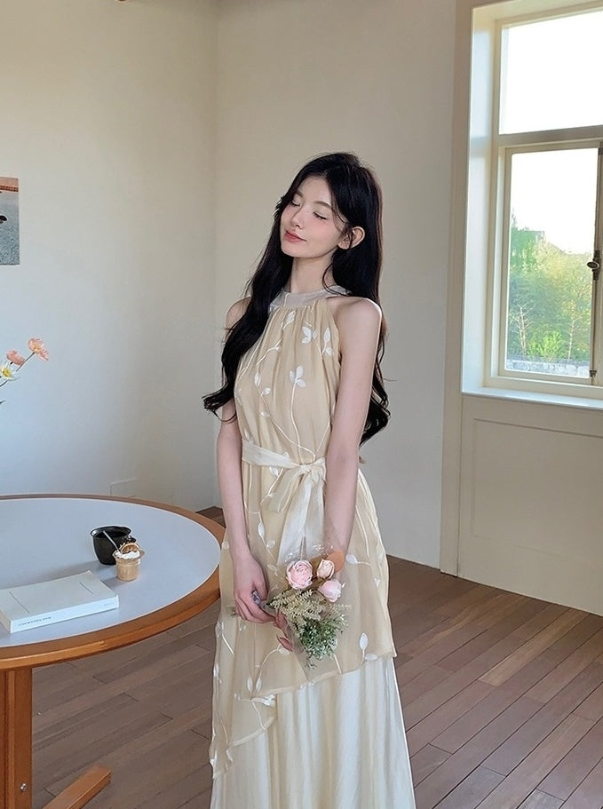 Elegant Off Shoulder Halter Vacation Maxi Dress