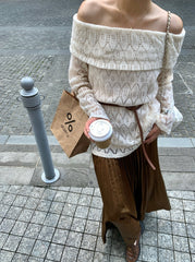 Elegant Off Shoulder Knit Top And Skirt Set
