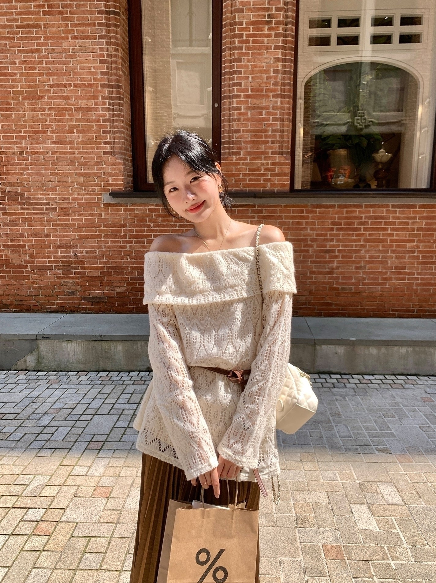 Elegant Off Shoulder Knit Top And Skirt Set