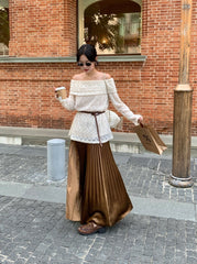 Elegant Off Shoulder Knit Top And Skirt Set