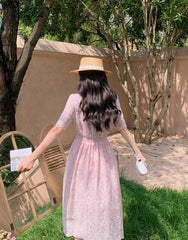 Elegant Pink Floral Print Casual Long Dress