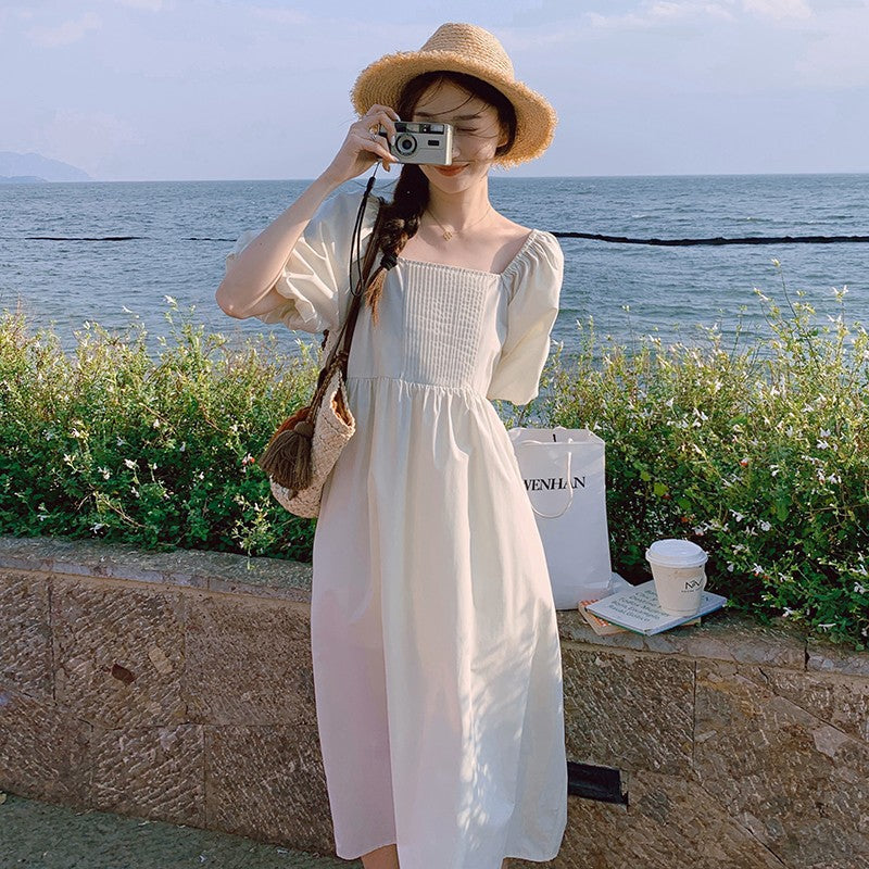 Elegant Puff Sleeve High Waist Long Dress