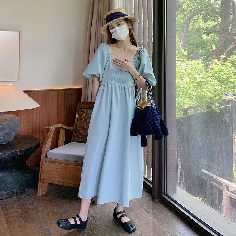 Elegant Puff Sleeve High Waist Long Dress