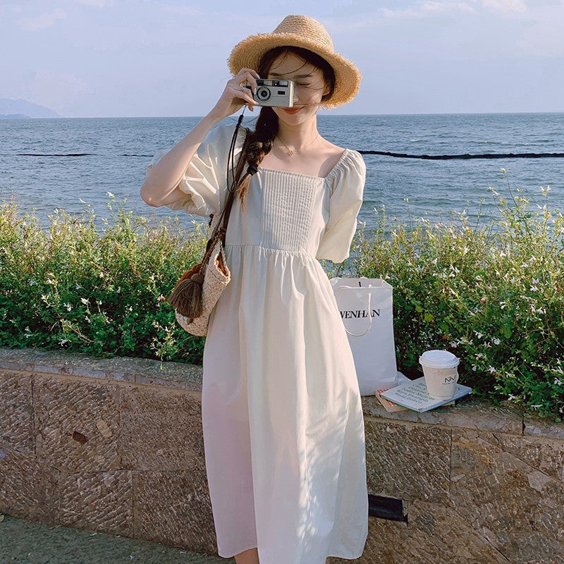 Elegant Puff Sleeve High Waist Long Dress