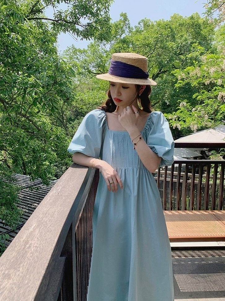 Elegant Puff Sleeve High Waist Long Dress