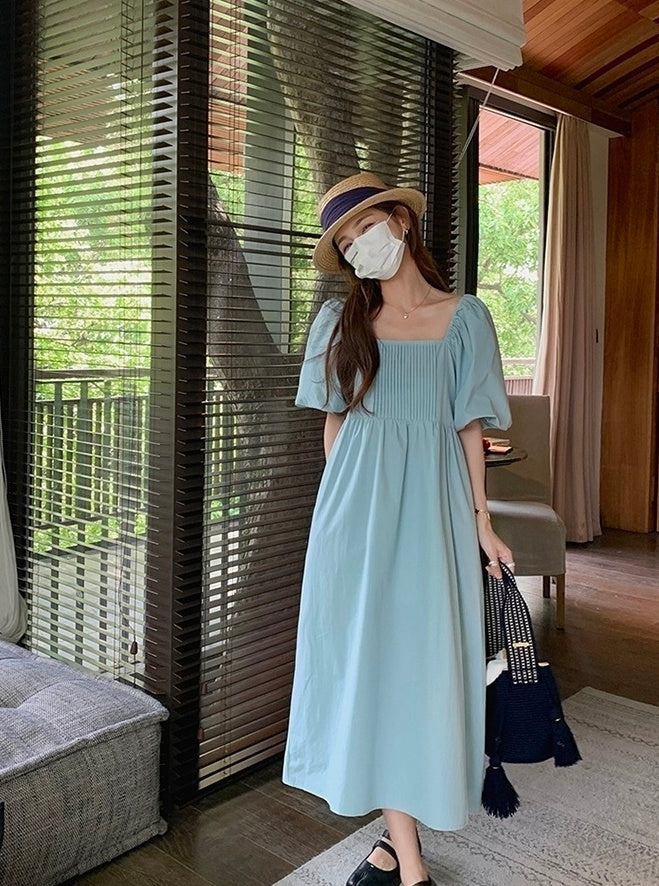 Elegant Puff Sleeve High Waist Long Dress