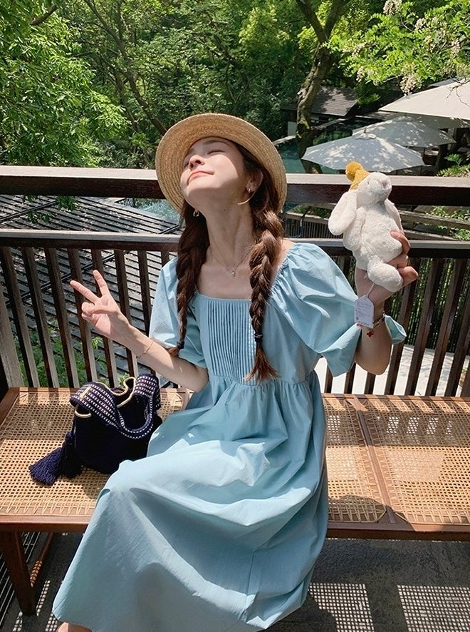 Elegant Puff Sleeve High Waist Long Dress