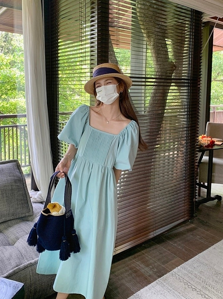 Elegant Puff Sleeve High Waist Long Dress