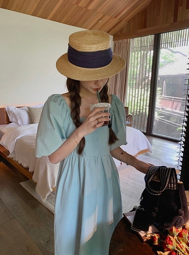 Elegant Puff Sleeve High Waist Long Dress