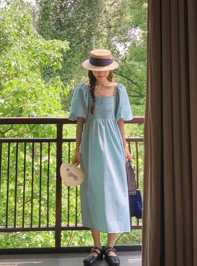 Elegant Puff Sleeve High Waist Long Dress