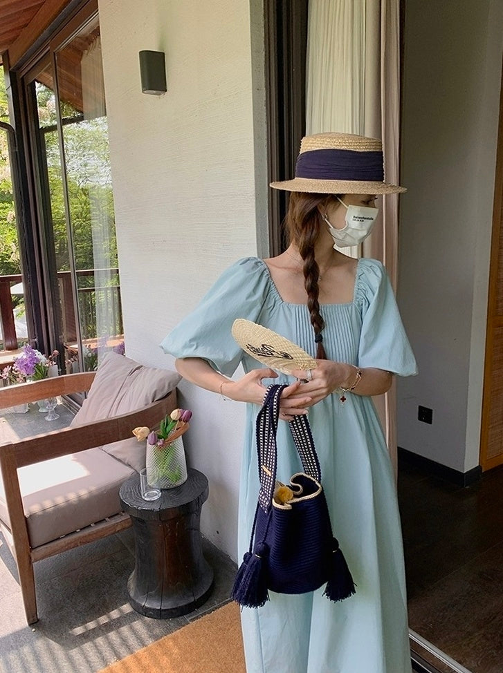 Elegant Puff Sleeve High Waist Long Dress