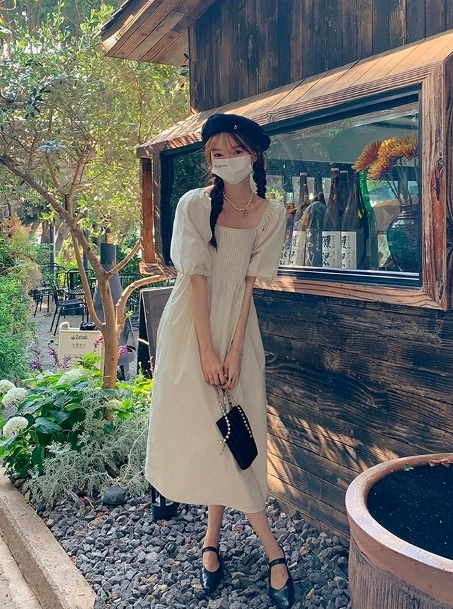 Elegant Puff Sleeve High Waist Long Dress