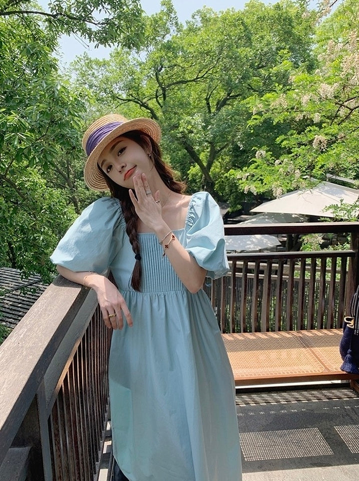 Elegant Puff Sleeve High Waist Long Dress