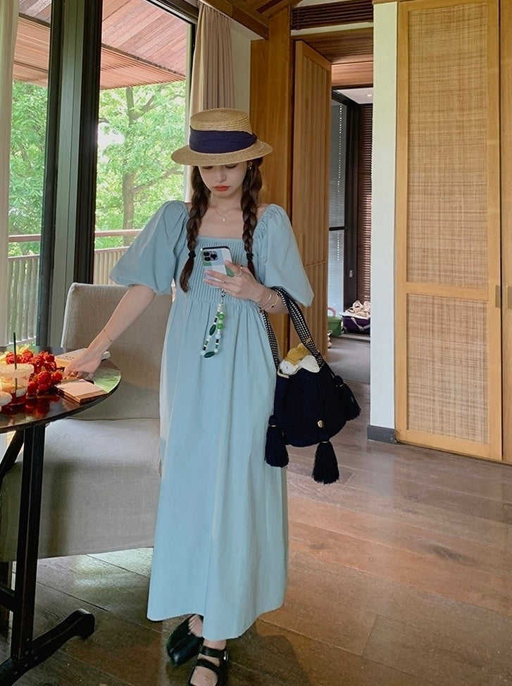 Elegant Puff Sleeve High Waist Long Dress