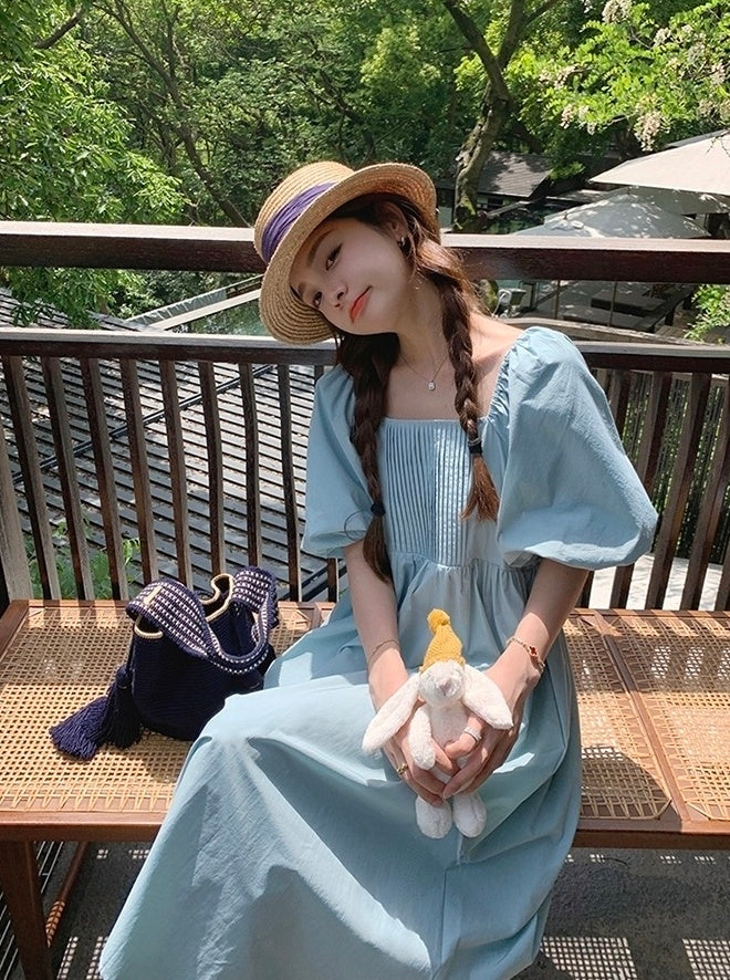 Elegant Puff Sleeve High Waist Long Dress