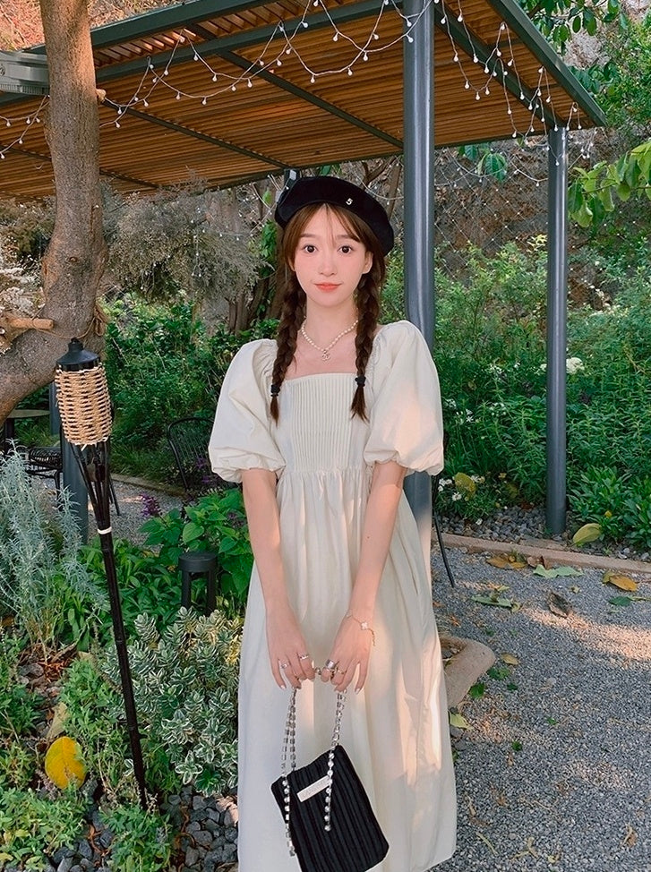 Elegant Puff Sleeve High Waist Long Dress