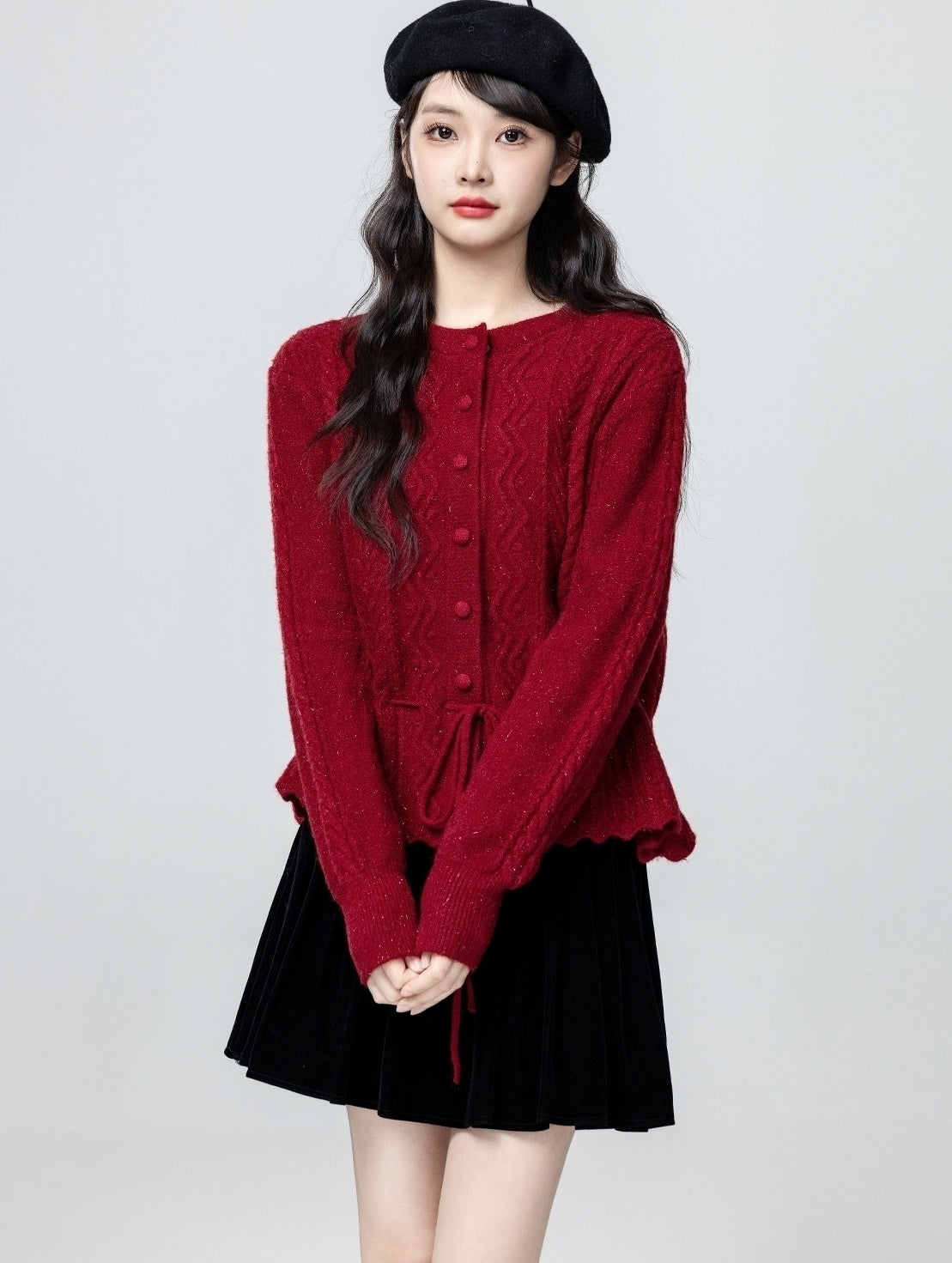 Elegant Red Knit Sweater Cropped Top