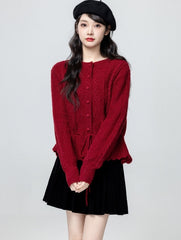 Elegant Red Knit Sweater Cropped Top