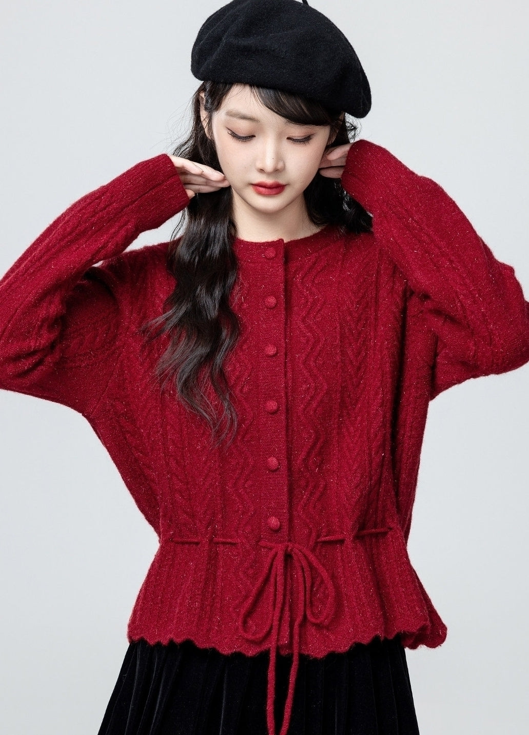 Elegant Red Knit Sweater Cropped Top