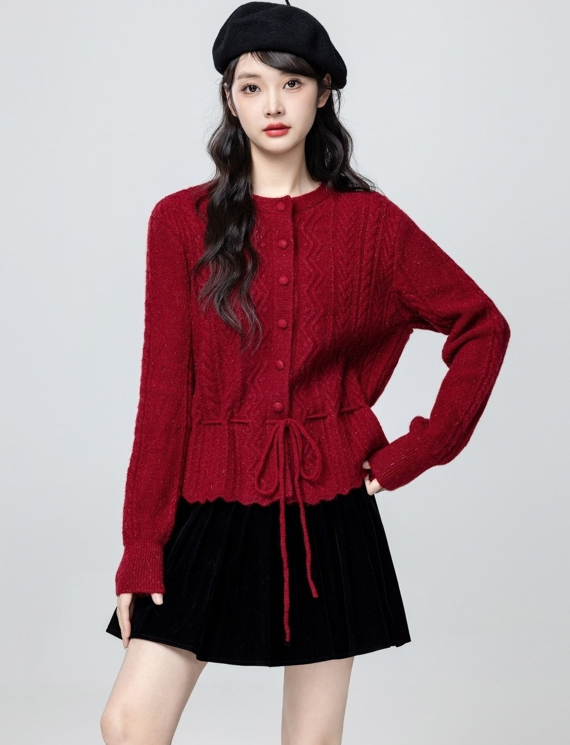 Elegant Red Knit Sweater Cropped Top