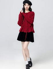 Elegant Red Knit Sweater Cropped Top
