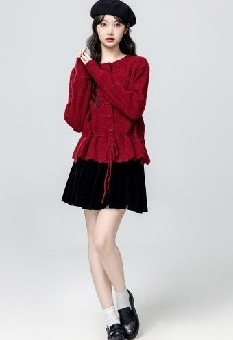 Elegant Red Knit Sweater Cropped Top