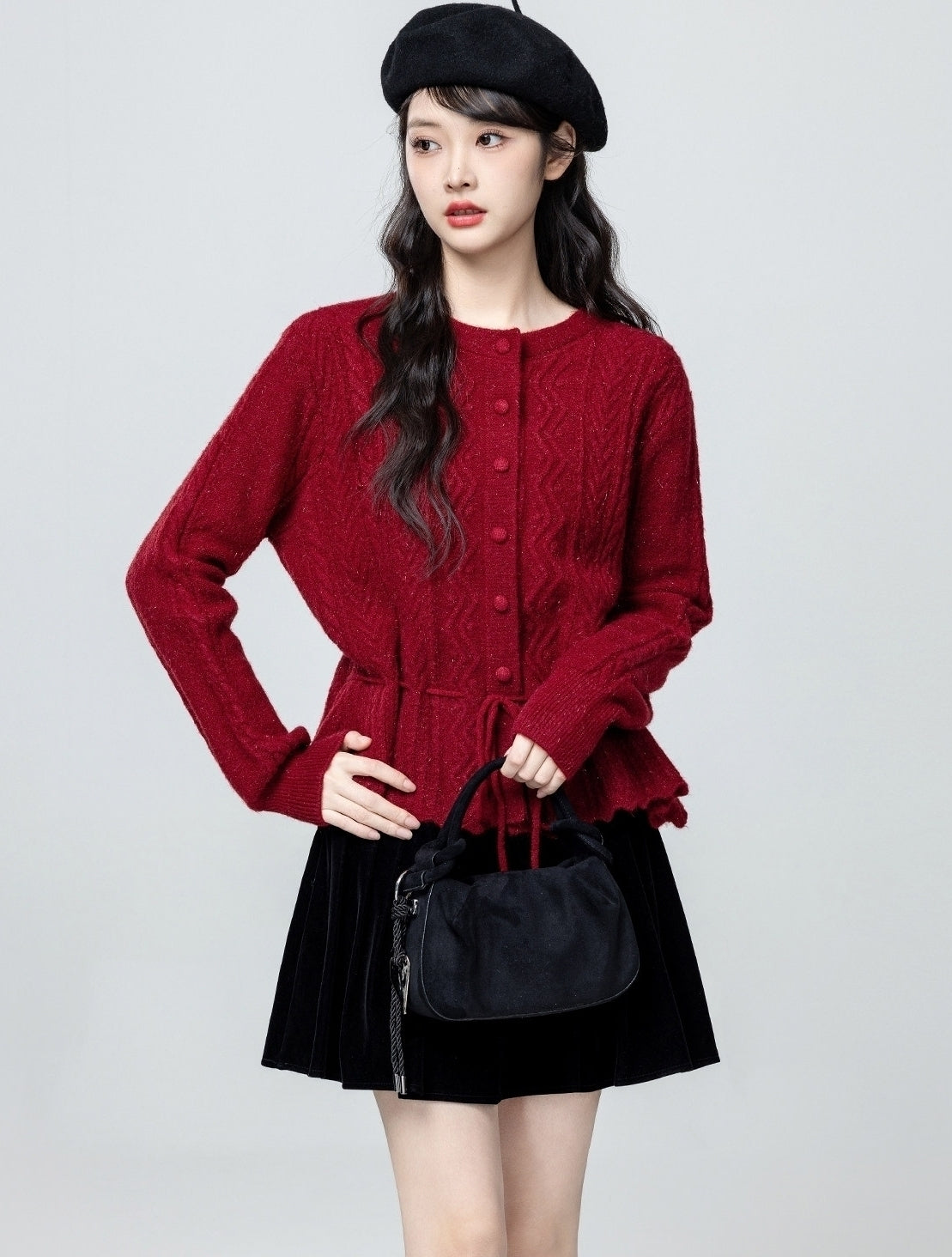 Elegant Red Knit Sweater Cropped Top