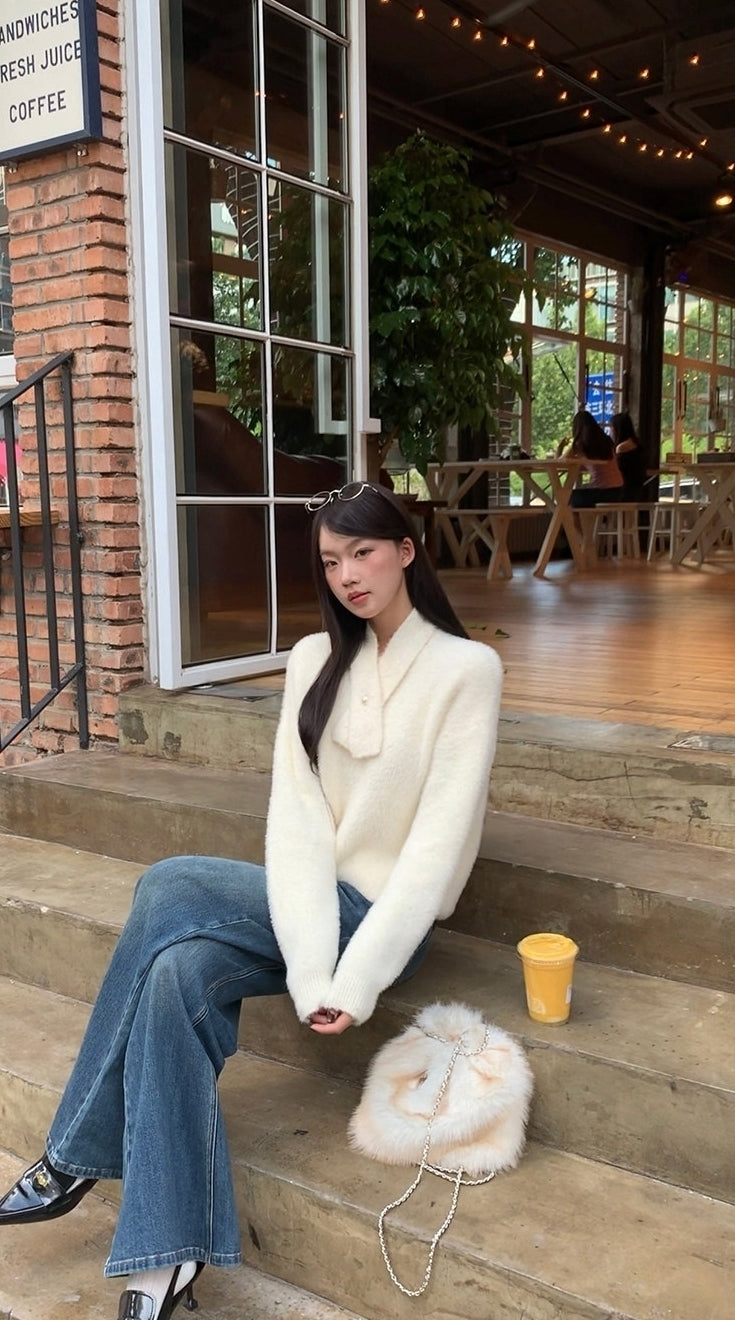 Elegant Relaxed Long Sleeve Knit Sweater Top