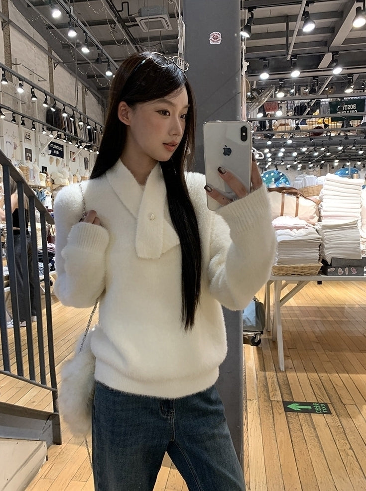 Elegant Relaxed Long Sleeve Knit Sweater Top