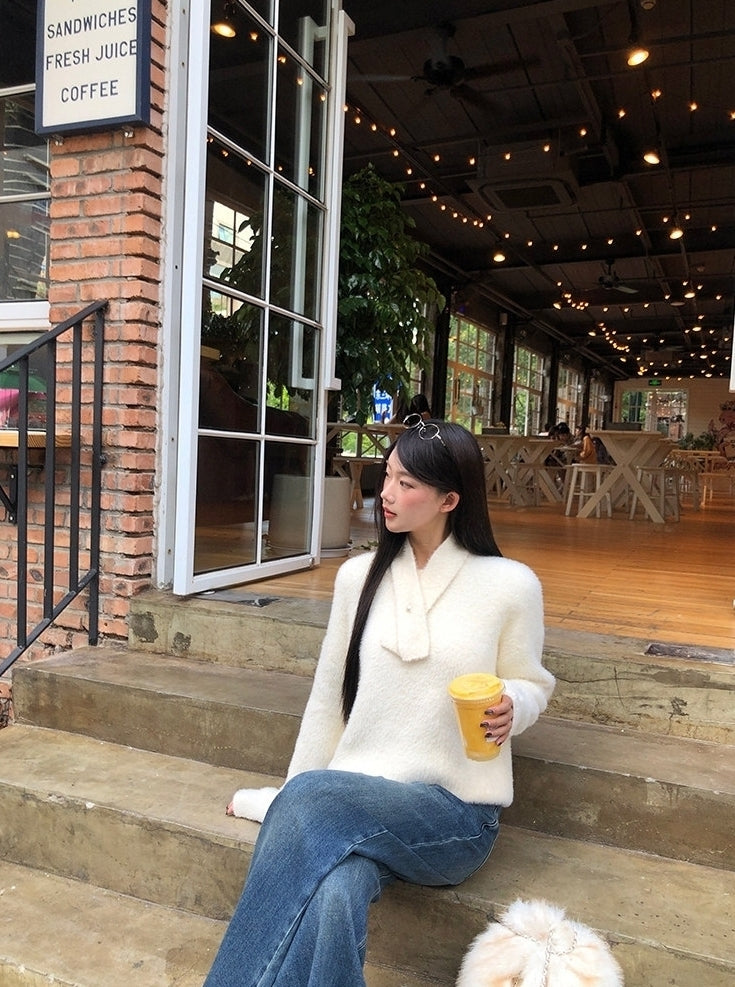 Elegant Relaxed Long Sleeve Knit Sweater Top