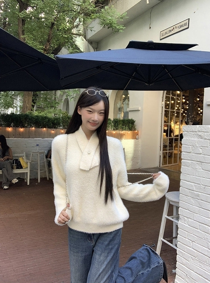 Elegant Relaxed Long Sleeve Knit Sweater Top
