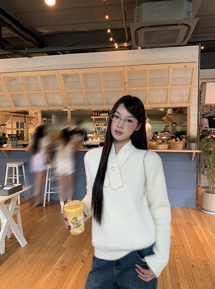 Elegant Relaxed Long Sleeve Knit Sweater Top