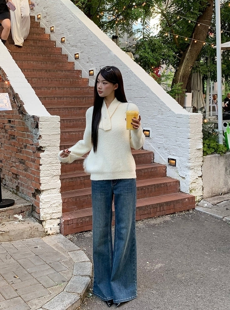 Elegant Relaxed Long Sleeve Knit Sweater Top