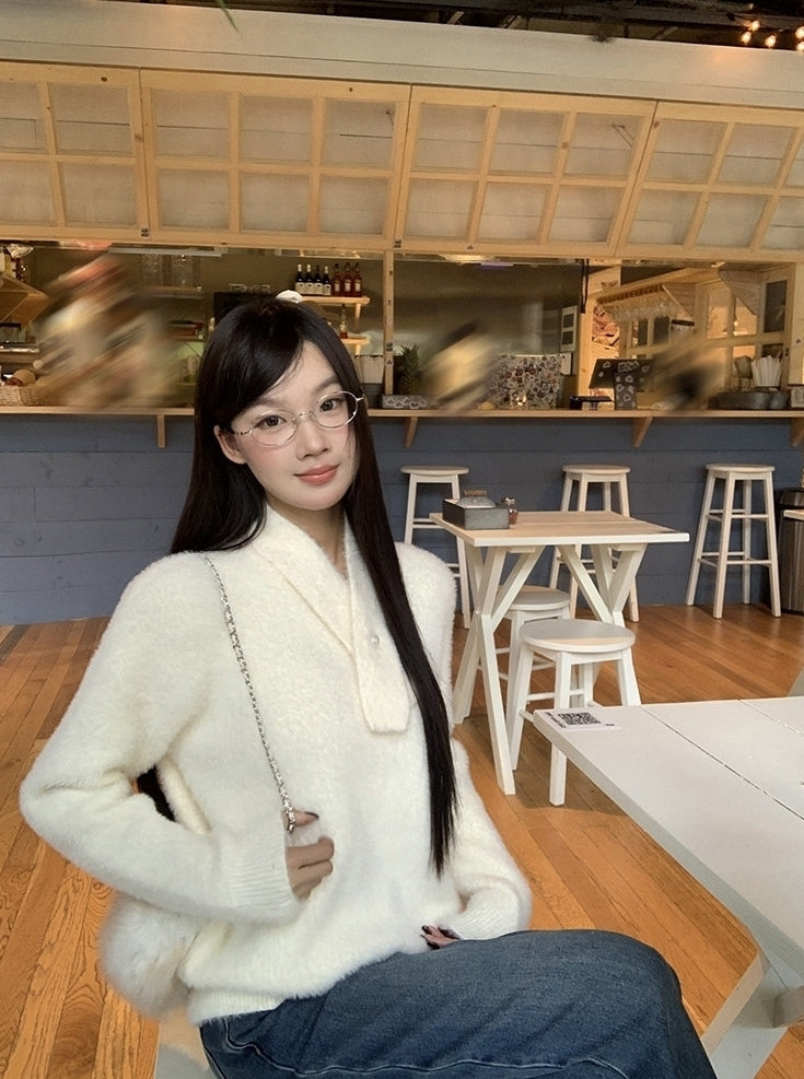 Elegant Relaxed Long Sleeve Knit Sweater Top