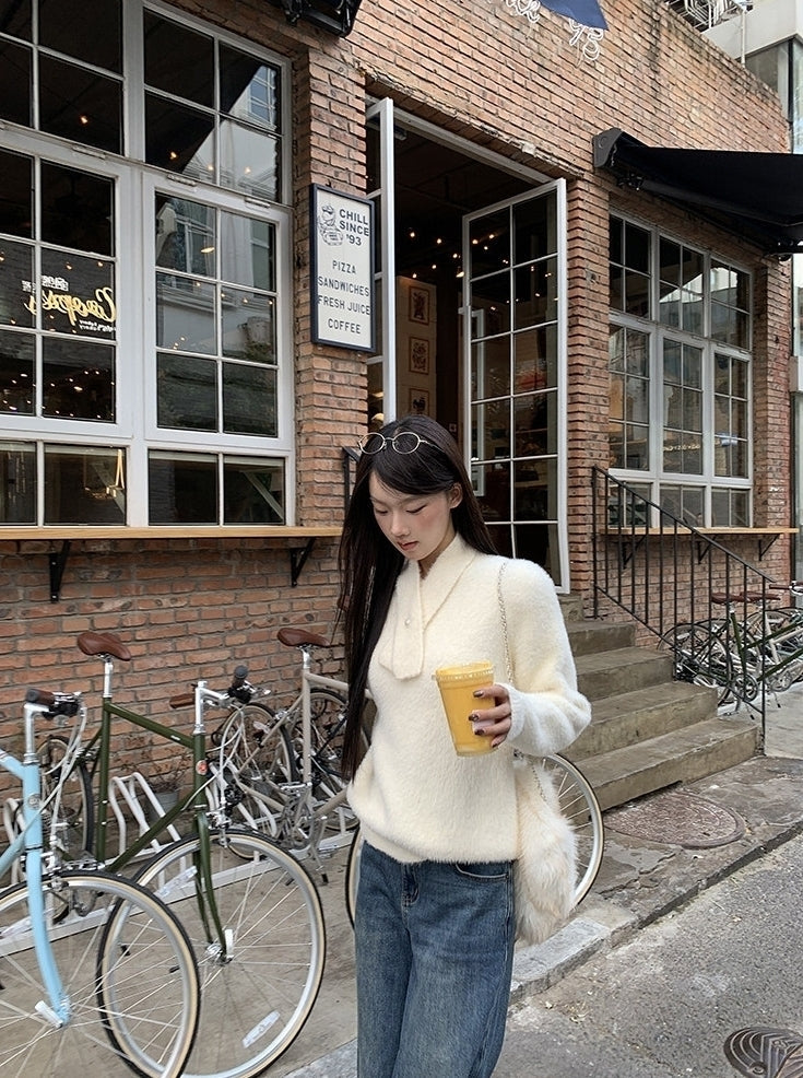 Elegant Relaxed Long Sleeve Knit Sweater Top