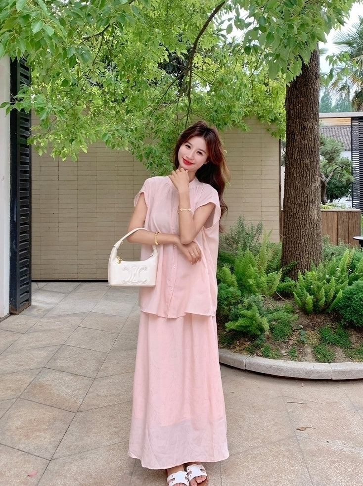 Elegant Relaxed Style Shirt And Skirt Set