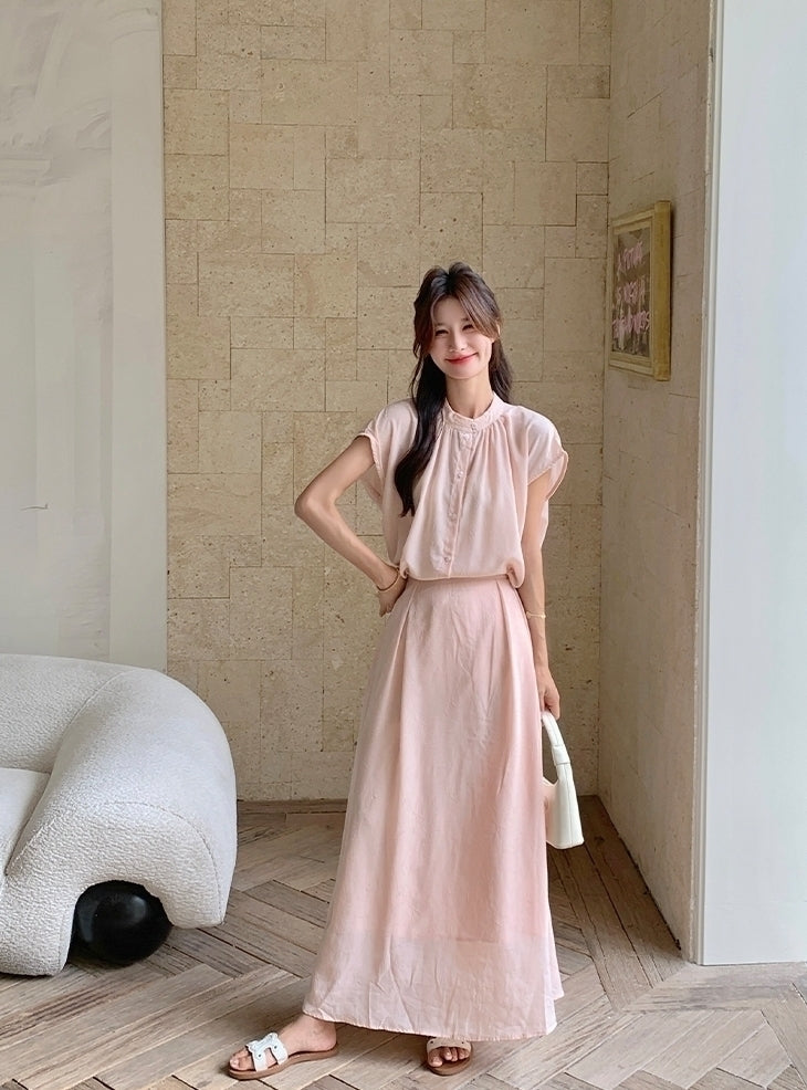 Elegant Relaxed Style Shirt And Skirt Set