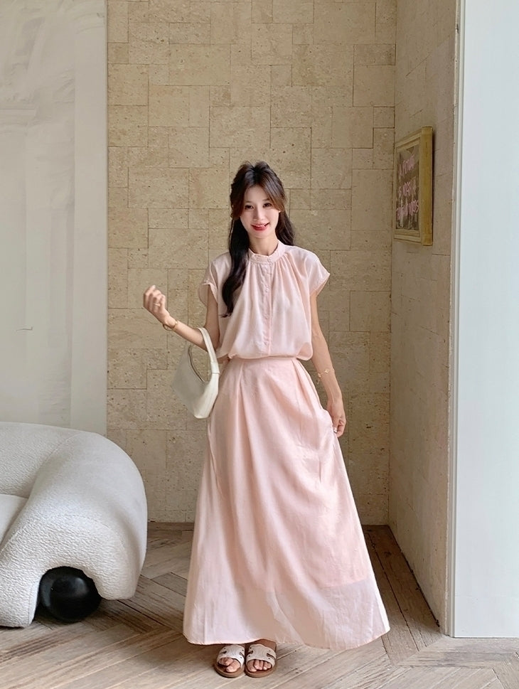 Elegant Relaxed Style Shirt And Skirt Set