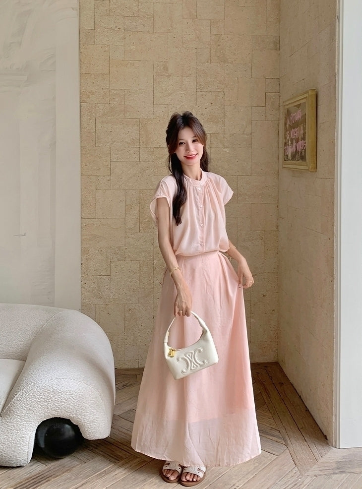 Elegant Relaxed Style Shirt And Skirt Set