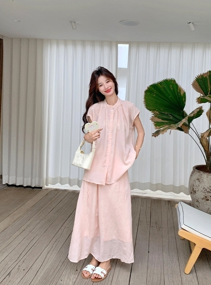 Elegant Relaxed Style Shirt And Skirt Set
