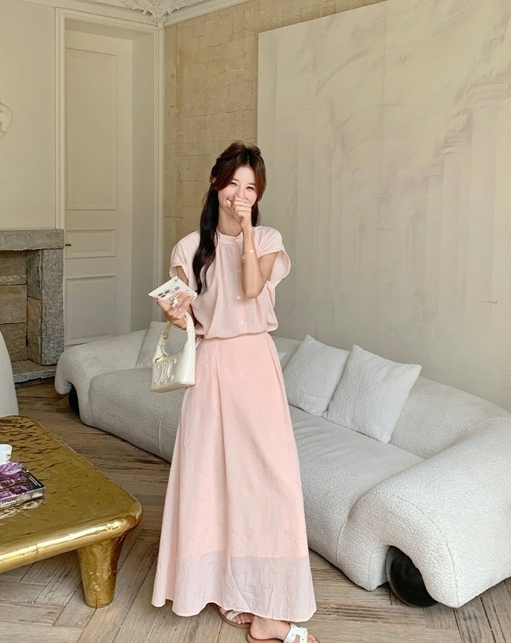 Elegant Relaxed Style Shirt And Skirt Set