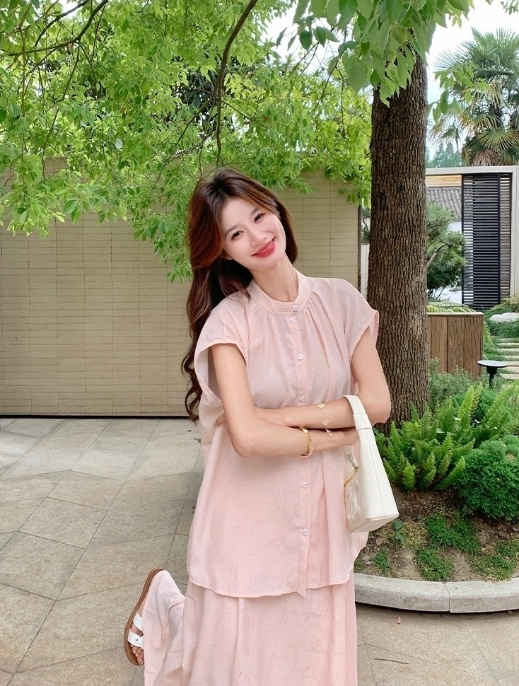 Elegant Relaxed Style Shirt And Skirt Set