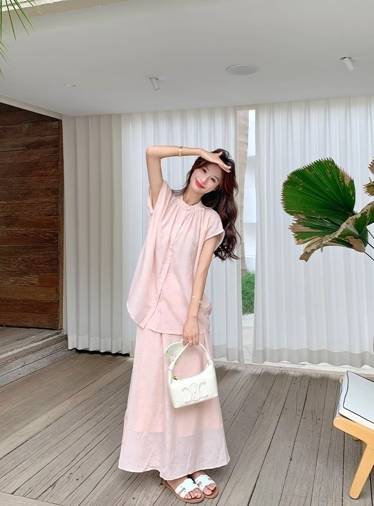 Elegant Relaxed Style Shirt And Skirt Set